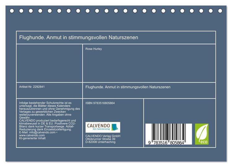 Produktbild: Flughunde. Anmut in stimmungsvollen Naturszenen (Tischkalender 2027 DIN A5 quer), CALVENDO Monatskalender