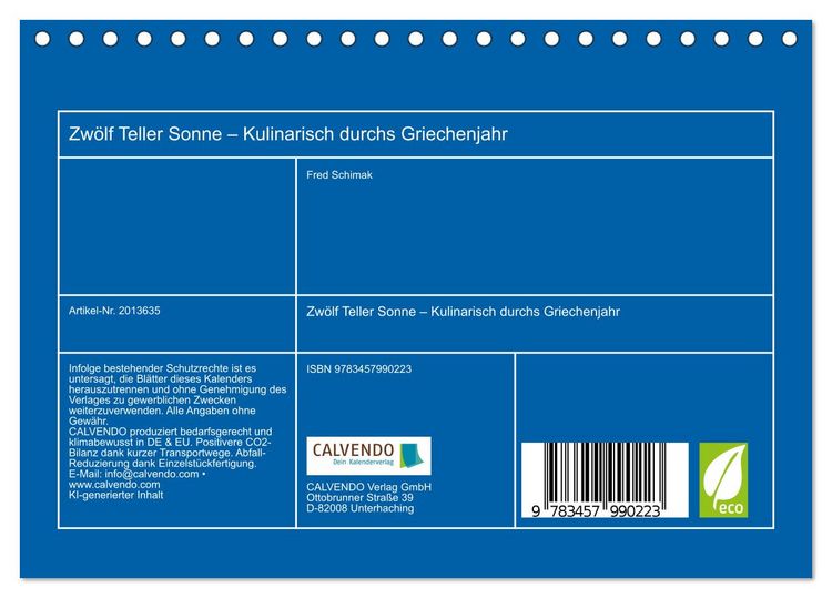 Produktbild: Zw&ouml;lf Teller Sonne &ndash; Kulinarisch durchs Griechenjahr (Tischkalender 2026 DIN A5 quer), CALVENDO Monatskalender