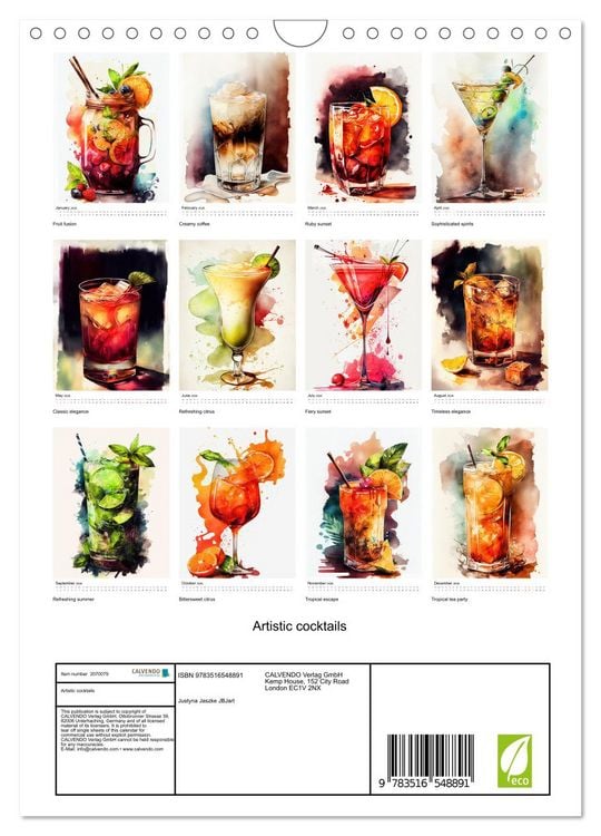 Produktbild: Artistic cocktails (Wall Calendar 2026 DIN A4 portrait), CALVENDO 12 Month Wall Calendar
