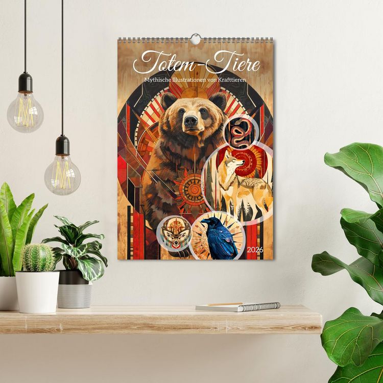 Produktbild: Totem-Tiere - Mythische Illustrationen von Krafttieren (Wandkalender 2026 DIN A3 hoch), CALVENDO Monatskalender