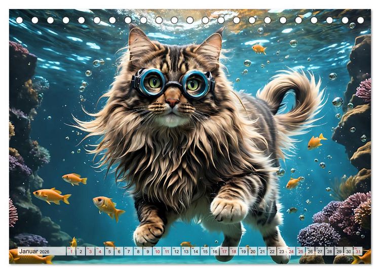 Produktbild: Katzen unter Wasser (Tischkalender 2026 DIN A5 quer), CALVENDO Monatskalender