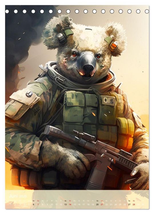 Produktbild: Tierische Krieger. Pelzige Soldaten im aktiven Dienst des Milit&auml;rs (Tischkalender 2026 DIN A5 hoch), CALVENDO Monatskalender