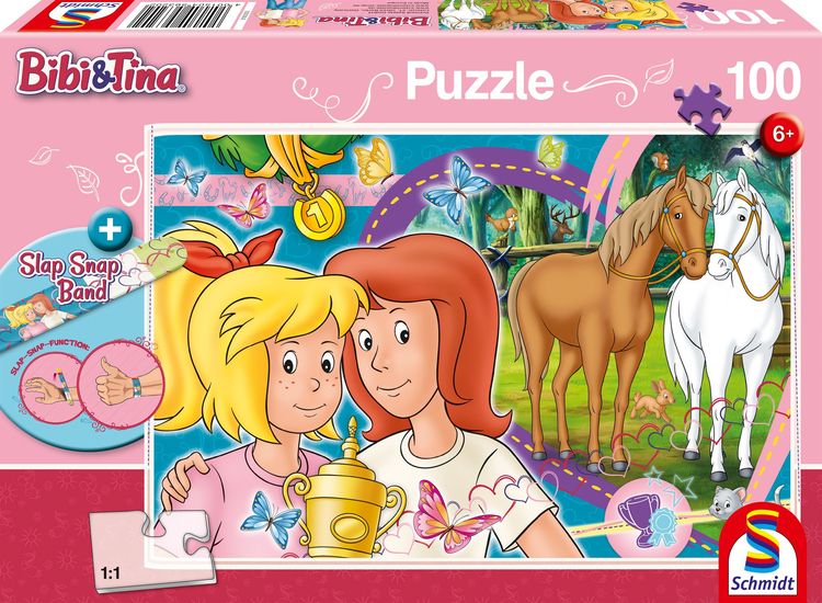 Produktbild: Schmidt Spiele - Pferdeglück, 100 Teile, mit Add-on, Slap Snap Band bunt