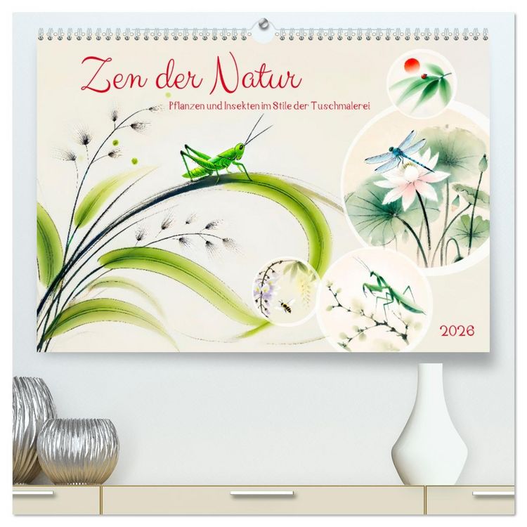 Produktbild: Zen der Natur - Pflanzen und Insekten im Stile der Tuschmalerei (hochwertiger Premium Wandkalender 2026 DIN A2 quer), Kunstdruck in Hochglanz