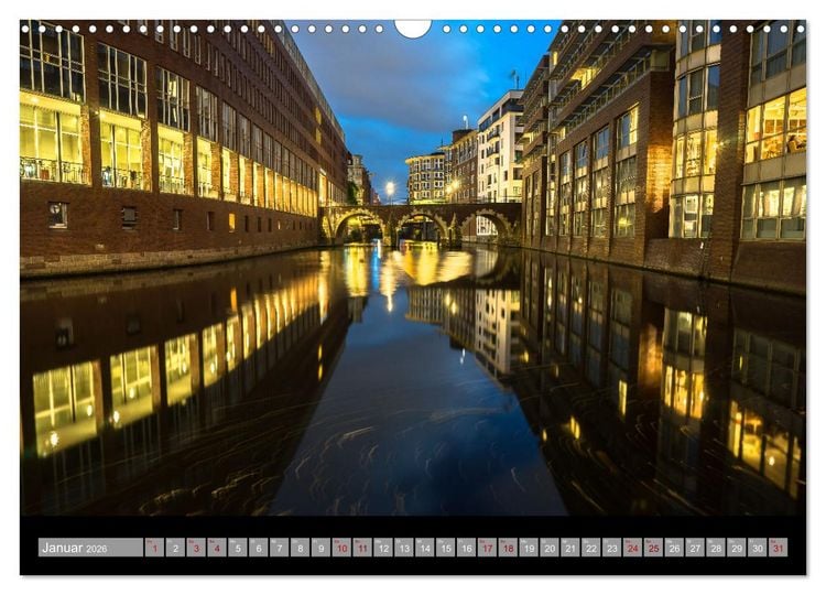 Produktbild: Hamburgs Br&uuml;cken bei Nacht (Wandkalender 2026 DIN A3 quer), CALVENDO Monatskalender