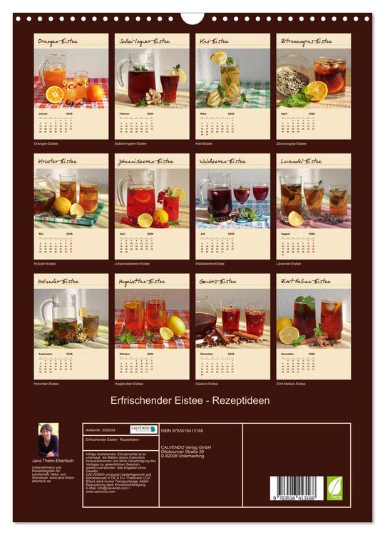 Produktbild: Erfrischender Eistee - Rezeptideen (Wandkalender 2026 DIN A3 hoch), CALVENDO Monatskalender