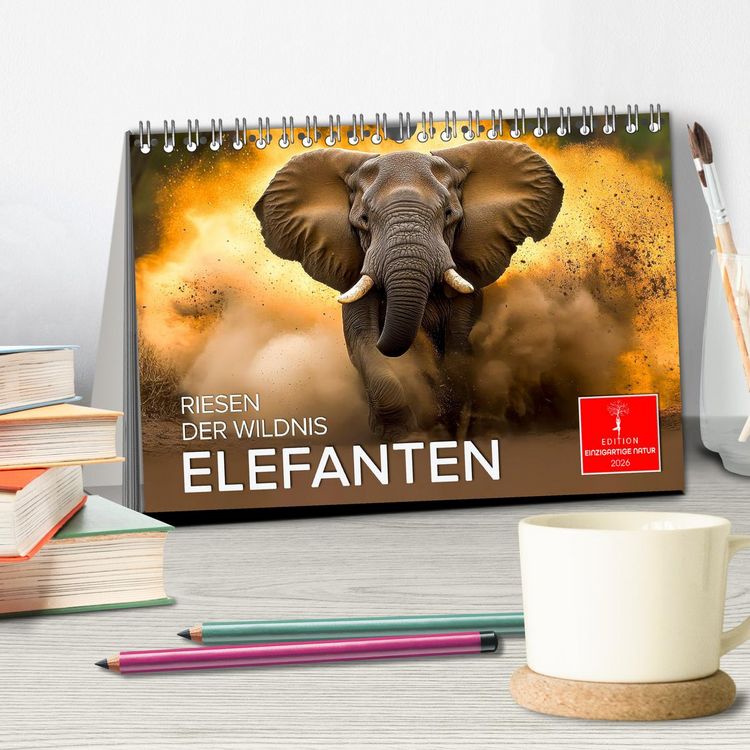 Produktbild: Elefanten - Riesen der Wildnis (Tischkalender 2026 DIN A5 quer), CALVENDO Monatskalender