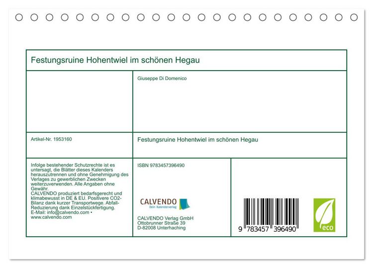 Produktbild: Festungsruine Hohentwiel im sch&ouml;nen Hegau (Tischkalender 2026 DIN A5 quer), CALVENDO Monatskalender