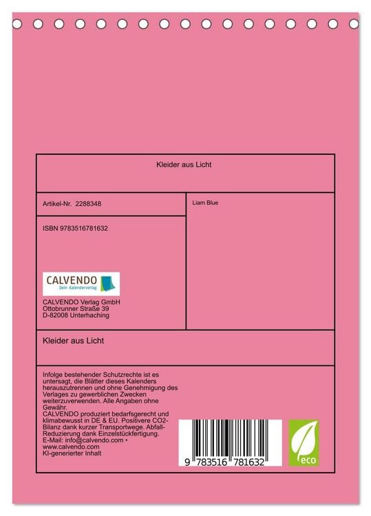 Produktbild: Kleider aus Licht (Tischkalender 2027 DIN A5 hoch), CALVENDO Monatskalender