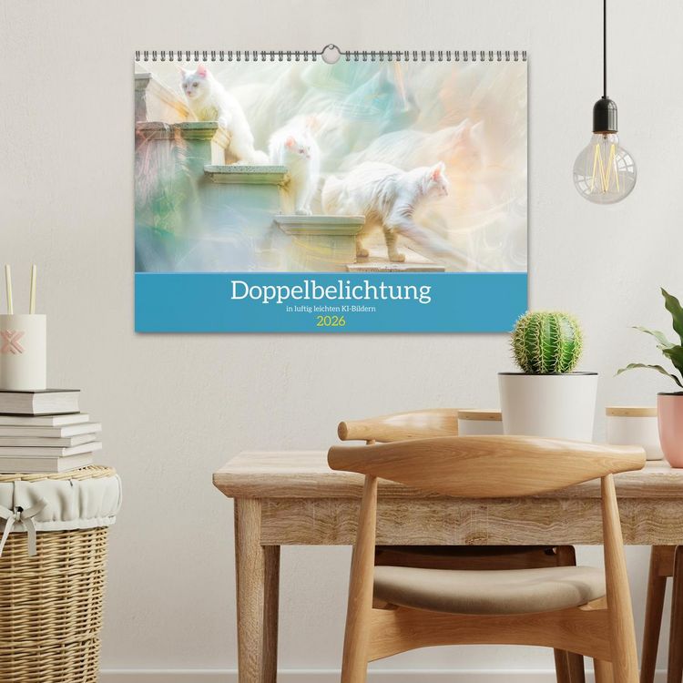 Produktbild: Doppelbelichtung in luftig leichten KI-Bildern (Wandkalender 2026 DIN A3 quer), CALVENDO Monatskalender