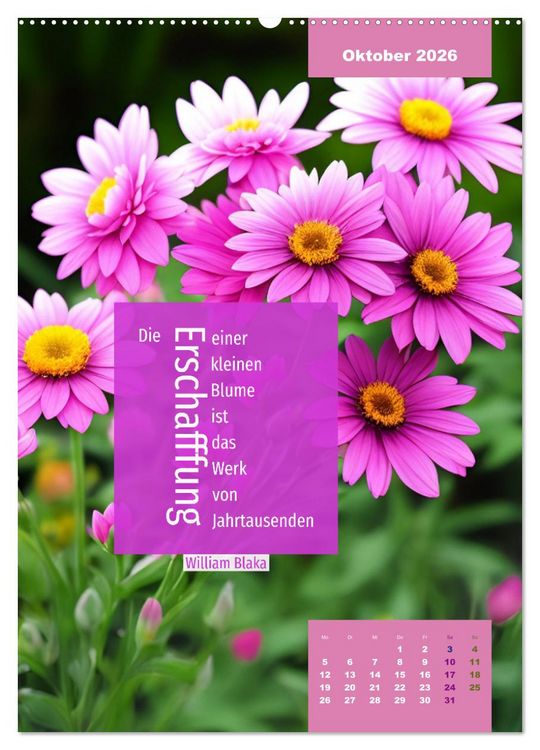Produktbild: Verr&uuml;ckt nach BLUMEN Artwork - Farben - Zitate (Wandkalender 2026 DIN A2 hoch), CALVENDO Monatskalender