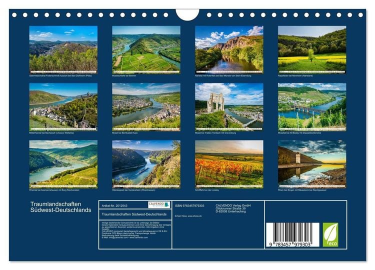 Produktbild: Traumlandschaften S&uuml;dwest-Deutschlands (Wandkalender 2026 DIN A4 quer), CALVENDO Monatskalender