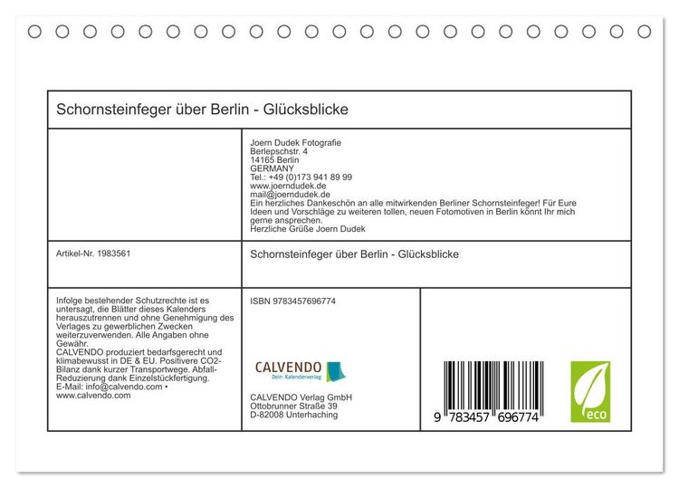 Produktbild: Schornsteinfeger &uuml;ber Berlin - Gl&uuml;cksblicke (Tischkalender 2026 DIN A5 quer), CALVENDO Monatskalender