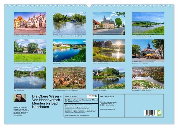 Produktbild: Die Obere Weser - Von Hannoversch M&uuml;nden bis Bad Karlshafen (Wandkalender 2026 DIN A2 quer), CALVENDO Monatskalender