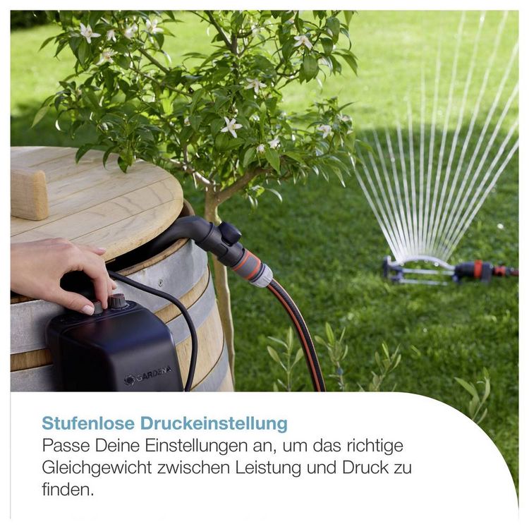 Produktbild: GARDENA Akku-Regenfasspumpe 2600 Comfort 18V P4A Ready-To-Use Set Regenwassernutzungsanlage 2600 l/h 1.8 m