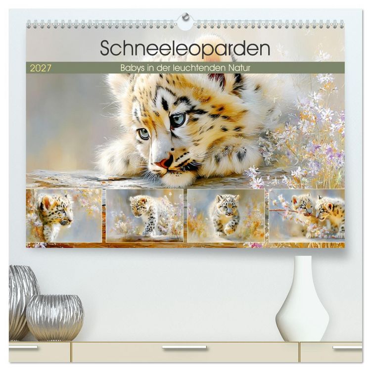 Produktbild: Schneeleoparden. Babys in der leuchtenden Natur (hochwertiger Premium Wandkalender 2027 DIN A2 quer), Kunstdruck in Hochglanz