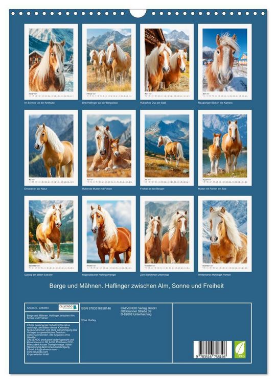 Produktbild: Berge und M&auml;hnen. Haflinger zwischen Alm, Sonne und Freiheit (Wandkalender 2027 DIN A3 hoch), CALVENDO Monatskalender