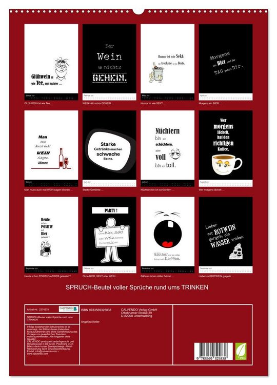 Produktbild: SPRUCH-Beutel voller Spr&uuml;che rund ums TRINKEN (hochwertiger Premium Wandkalender 2027 DIN A2 hoch), Kunstdruck in Hochglanz