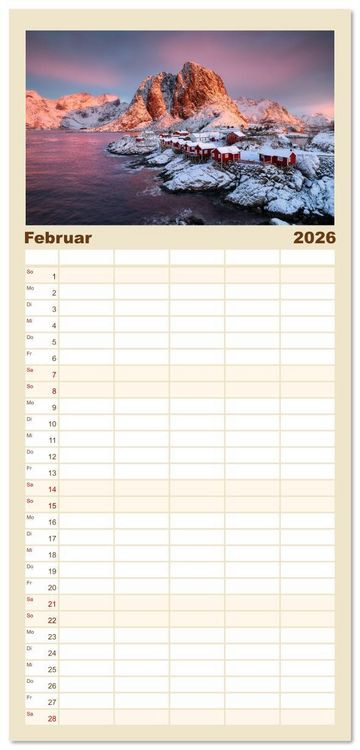 Produktbild: Familienplaner 2026 - Farben der Lofoten - Jahreszeiten jenseits des Polarkreises mit 5 Spalten (Wandkalender, 21 x 45 cm) CALVENDO