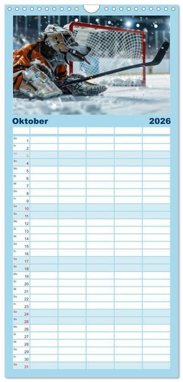 Produktbild: Familienplaner 2026 - Der tierisch lustige Eishockey Kalender mit 5 Spalten (Wandkalender, 21 x 45 cm) CALVENDO