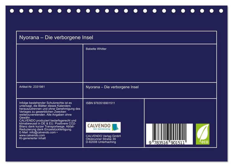Produktbild: Nyorana &ndash; Die verborgene Insel (Tischkalender 2027 DIN A5 quer), CALVENDO Monatskalender