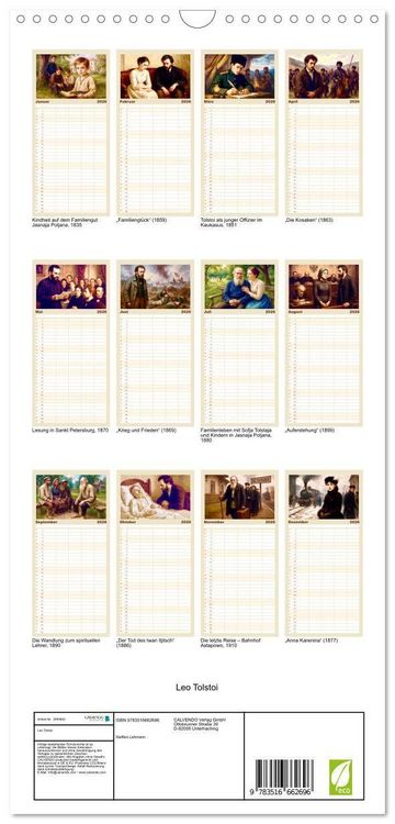 Produktbild: Familienplaner 2026 - Leo Tolstoi mit 5 Spalten (Wandkalender, 21 x 45 cm) CALVENDO
