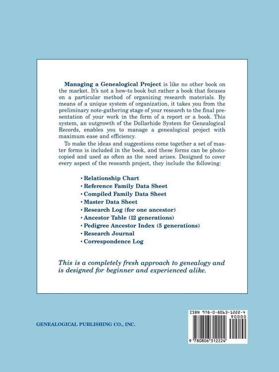Produktbild: Managing a Genealogical Project. a Complete Manual for the Management and Organization of Genealogical Materials. Updated Edition