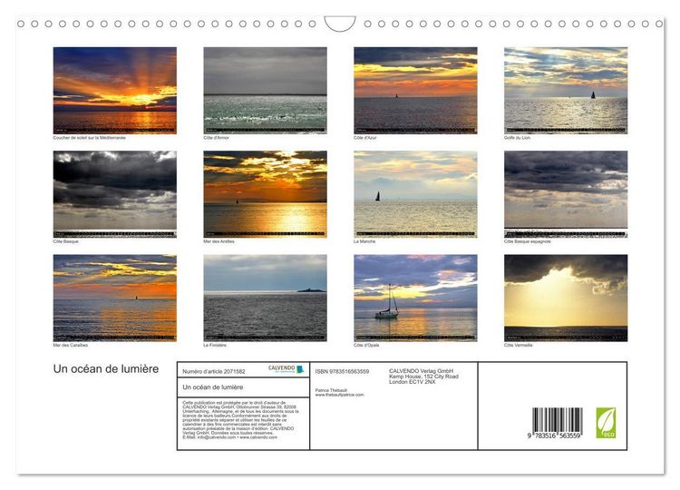 Produktbild: Un oc&eacute;an de lumi&egrave;re (Calendrier mural 2026 DIN A3 vertical), CALVENDO calendrier mensuel