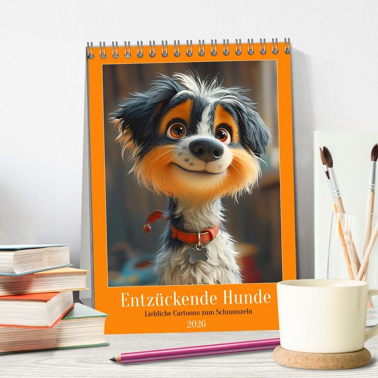 Produktbild: Entz&uuml;ckende Hunde. Liebliche Cartoons zum Schmunzeln (Tischkalender 2026 DIN A5 hoch), CALVENDO Monatskalender