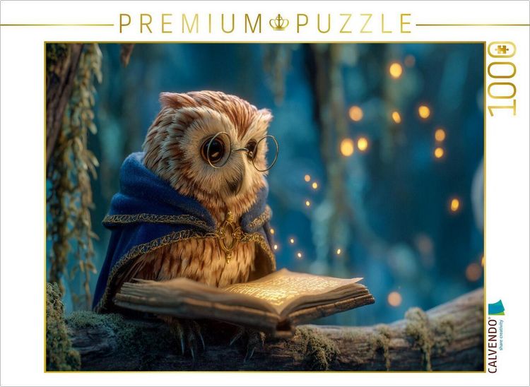 Produktbild: CALVENDO Puzzle Magische Eule mit Zauberbuch im Zauberwald | 1000 Teile Lege-Gr&ouml;&szlig;e 64x48cm Foto-Puzzle f&uuml;r gl&uuml;ckliche Stunden