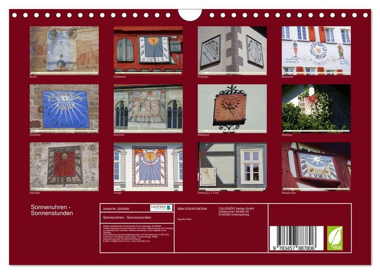 Produktbild: Sonnenuhren - Sonnenstunden (Wandkalender 2026 DIN A4 quer), CALVENDO Monatskalender