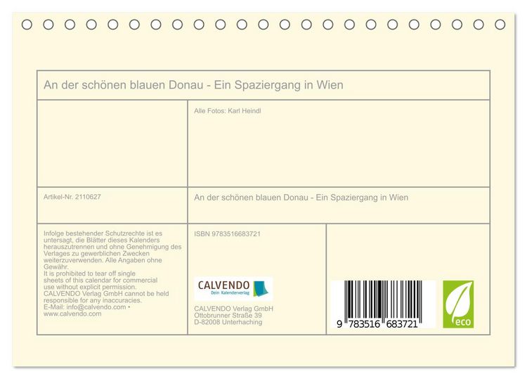 Produktbild: An der sch&ouml;nen blauen Donau - Ein Spaziergang in Wien (Tischkalender 2026 DIN A5 quer), CALVENDO Monatskalender