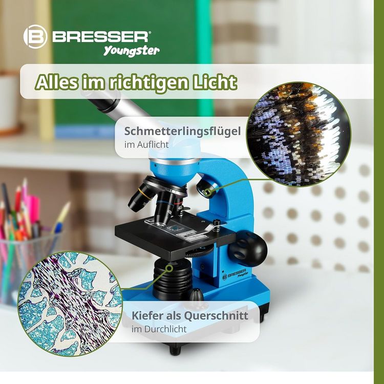Produktbild: Bresser Junior 11188 - Sch&uuml;ler-Mikroskop Biolux SEL (blau), Auf- und Durchlichtmikroskop mit 40x-1.600-facher Vergr&ouml;&szlig;erung