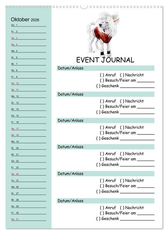Produktbild: B-DAY PLANER - Aquarell Hunderassen - F&uuml;r Termine, Geschenke, Eventdetails & mehr (Wandkalender 2026 DIN A2 hoch), CALVENDO Monatskalender