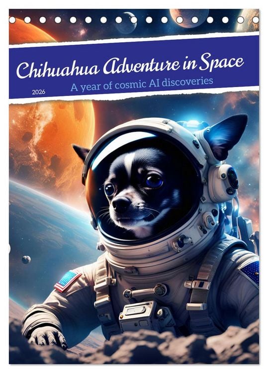 Produktbild: Chihuahua Adventure in Space (Desk Calendar 2026 DIN A5 portrait), CALVENDO 12 Month DeskCalendar