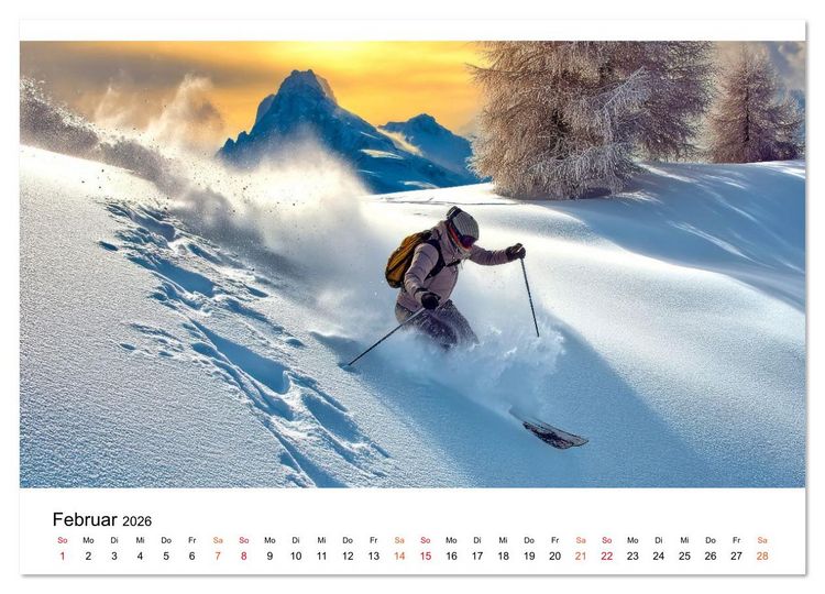 Produktbild: Skifahren - endlich Schnee (Wandkalender 2026 DIN A3 quer), CALVENDO Monatskalender