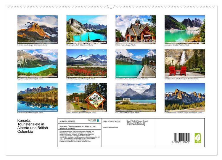 Produktbild: Kanada, Touristenziele in Alberta und British Columbia (hochwertiger Premium Wandkalender 2026 DIN A2 quer), Kunstdruck in Hochglanz