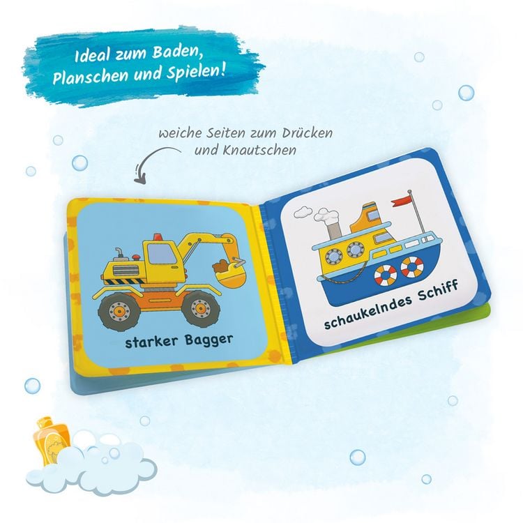 Produktbild: TR&Ouml;TSCH - Badebuch "Fahrzeuge" | Wasserfestes Badebuch mit liebevoll illustrierten Fahrzeugmotiven. Leuchtend buntes Badewannenbuch mit weichen Oberfl&auml;chen zum Dr&uuml;cken und Knautschen | Ab 0 Monaten