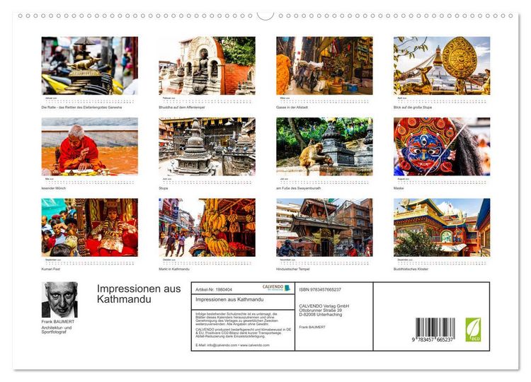 Produktbild: Impressionen aus Kathmandu (hochwertiger Premium Wandkalender 2026 DIN A2 quer), Kunstdruck in Hochglanz