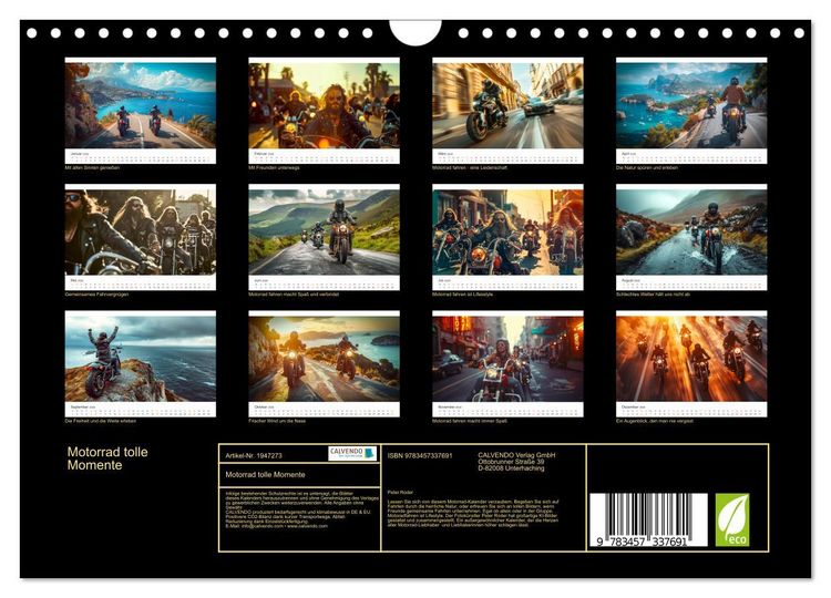 Produktbild: Motorrad tolle Momente (Wandkalender 2026 DIN A4 quer), CALVENDO Monatskalender