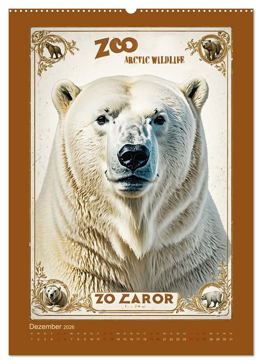 Produktbild: Zoo Vintage-Poster (hochwertiger Premium Wandkalender 2026 DIN A2 hoch), Kunstdruck in Hochglanz