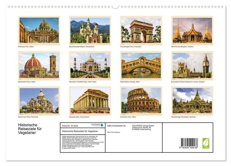 Produktbild: Historische Reiseziele f&uuml;r Vegetarier (hochwertiger Premium Wandkalender 2027 DIN A2 quer), Kunstdruck in Hochglanz