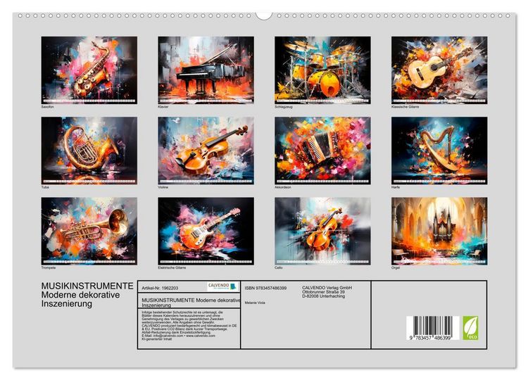 Produktbild: MUSIKINSTRUMENTE Moderne dekorative Inszenierung (hochwertiger Premium Wandkalender 2026 DIN A2 quer), Kunstdruck in Hochglanz