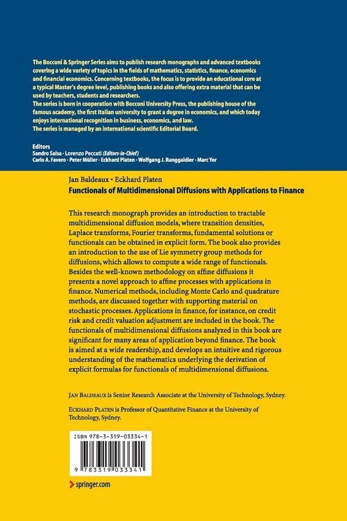 Produktbild: Functionals of Multidimensional Diffusions with Applications to Finance