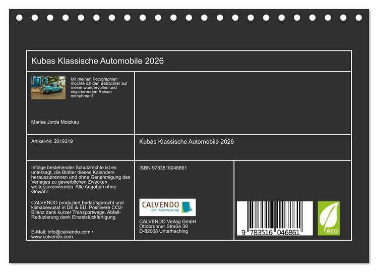 Produktbild: Kubas Klassische Automobile 2026 (Tischkalender 2026 DIN A5 quer), CALVENDO Monatskalender