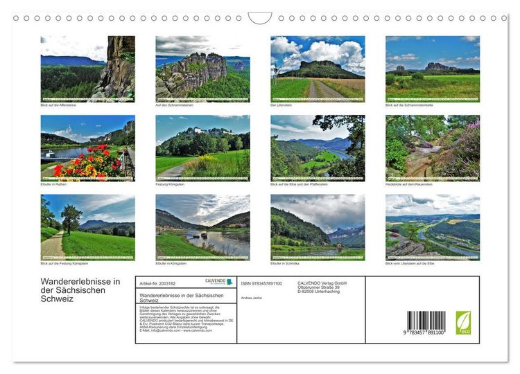 Produktbild: Wandererlebnisse in der S&auml;chsischen Schweiz (Wandkalender 2026 DIN A3 quer), CALVENDO Monatskalender