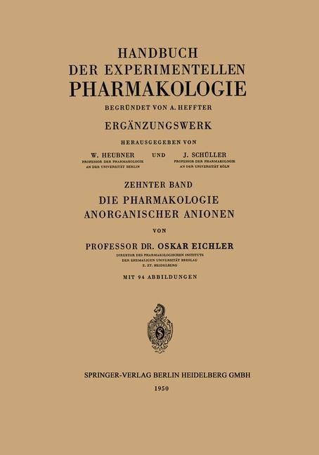 Produktbild: Die Pharmakologie Anorganischer Anionen