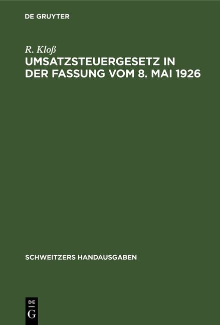Produktbild: Umsatzsteuergesetz in der Fassung vom 8. Mai 1926