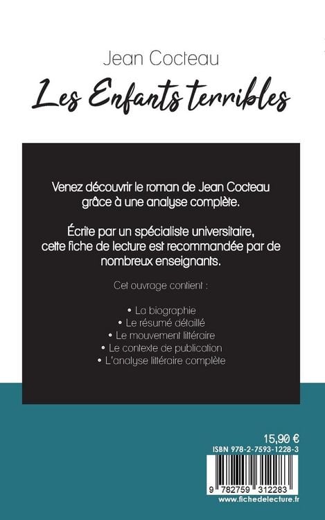 Produktbild: Les Enfants terribles de Jean Cocteau (fiche de lecture et analyse compl&egrave;te de l'oeuvre)