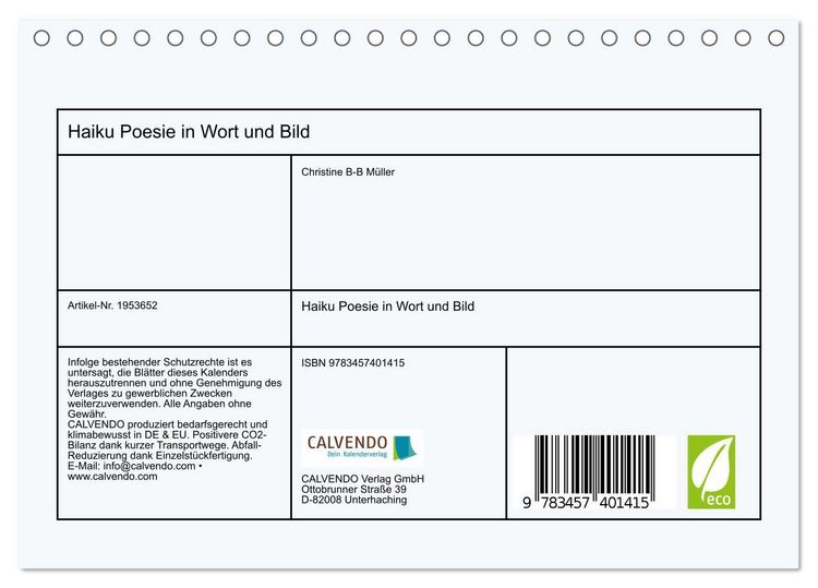 Produktbild: Haiku Poesie in Wort und Bild (Tischkalender 2026 DIN A5 quer), CALVENDO Monatskalender